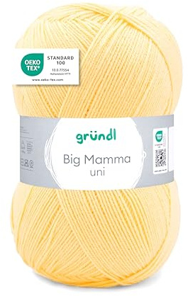 Gründl Wolle Big Mamma uni - XXL Wolle zum Stricken - Strickgarn - Weich und hautfreundlich - 100% Polyacryl - 1 Knäuel 400 g / 1040 m - Nadelstärke 3,5-4,5 - pastellgelb