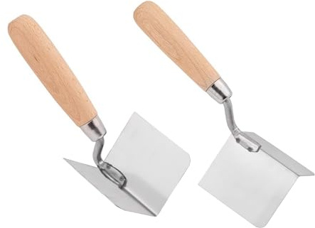 2 x Eckenkelle rostfrei 80 x 60 mm – Inneneckenkelle und Außeneckenkelle aus Edelstahl, Innen- und Außen Kantenkelle mit Holzgriff, Eckspachtel