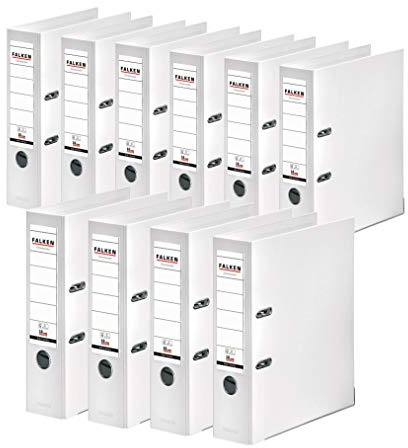 Original Falken 10er Pack Chromocolor Premium-Ordner. Made in Germany. Kunststoffbezug außen und innen 8 cm breit DIN A4 weiß Ringordner Aktenordner Briefordner Büroordner Plastikordner
