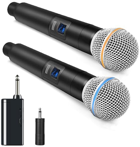 HUACAM Kabelloses Mikrofon, Handmikrofon, Metall, kabelloses Handmikrofonsystem mit wiederaufladbarem Empfänger, geeignet für Karaoke, Gesang, Partys, Hochzeiten, DJ, Reden, 60 m, HDMIC-5802