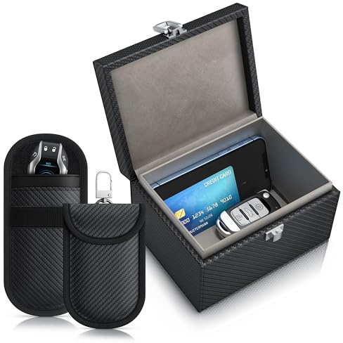 CSL - Keyless Go Schutz Box - NFC RFID Faraday Box, Abschirmung Blocking Autoschlüssel, inkl. 2X Schlüsselstaschen Hüllen - Safe Box gegen Cyber Kriminalität und Hackerangriffen