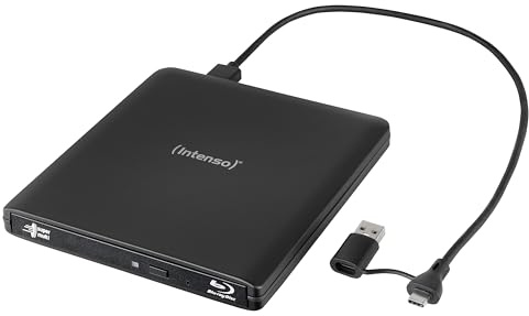Intenso externes Blu-ray Laufwerk/externer Brenner EOD 500BD Slim, USB 3.2, für Laptop, Desktop PC, iMac, MacBook, Windows, MacOS, inkl. kostenloser Brenn-Software Ashampoo Burning Studio, Schwarz