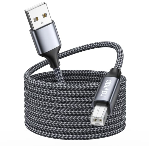 RAVIAD Druckerkabel, Scannerkabel [3M] USB 2.0 Typ B Kabel USB A auf USB B Drucker PC Printer Cable Kompatibel für HP, Dell, Canon, Epson, Lexmark, Xerox, Brother, Samsung - Grau