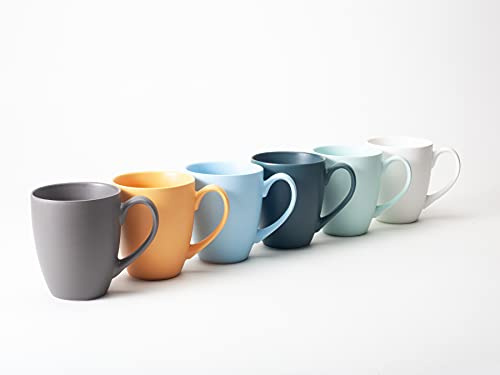 Hanseküche Kaffeebecher Set 6 x 360ml | Kaffeetassen aus hochwertiger, massiver Keramik | große Henkel | Tassen | Kaffee, Tee | Große Becher | Spülmaschinenfest | modern (Bunt Matt, 6er Set)