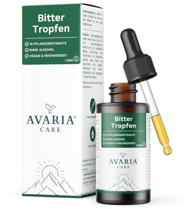 Avaria® Care - Bitterstoffe Tropfen ohne Alkohol, Bitterkräuter, Laborgeprüft & Produziert in Deutschland, vegan, 1.500 Tropfen 50ml