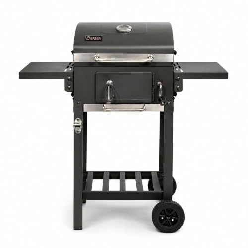 ACTIVA Holzkohlegrill Angular Smart mit Gusseisen-Grillrost I Grillwagen mit Deckel, höhenverstellbarer Kohlewanne & Thermometer I Outdoor BBQ Grill für Garten & Terrasse