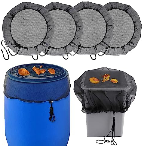 Regentonnen Netz, 4 Stück Verstellbares Regentonne Abdeckung, Regentonnennetz mit Gummizug, 95cm Durchmesser Regentonnen Mückenschutz, Regentonne Netz Schutz vor Laub und Insekt (4)