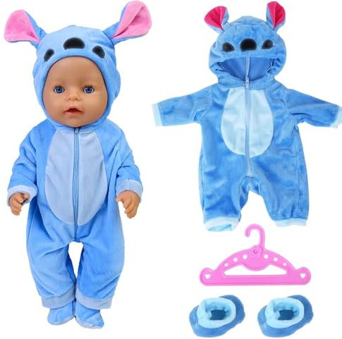 Puppenkleidung für Baby Puppen Blau, Baby Kleidung Outfits Puppe Zubehör für 35-43cm Puppe, Enthält Overall, Socken und Kleiderbügel, Geschenke für Mädchen Jungen