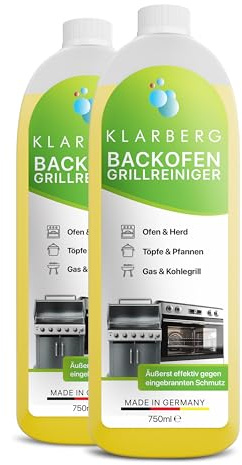 KLARBERG 1,5 L Backofenreiniger & Grillreiniger für Ofen Rost und Blech | Löst eingebranntes Fett und Verkrustungen. Haftet als Gel an senkrechten Flächen. Für Grillrost Backblech und Kaminscheibe