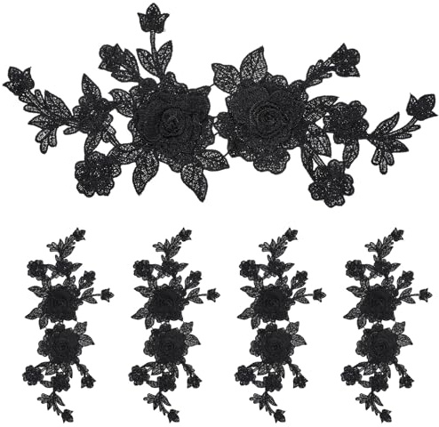 WJIAAA 4 Stück bügelflicken schwarz, Blumen Rosen Applikationen Patches zum Aufnähen, Spitzenstickerei Aufnäher DIY Spitze Kleidung Applique für Kleider Hut Tasche Jeans Basteln Kleidung Zubehör