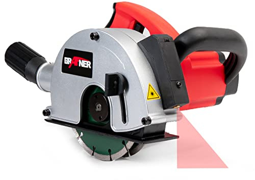 Grafner Mauernutfräse mit Laser, kraftvolle 1700 Watt mit 4000 U/min, incl. 2x Ø 150 mm Diamant-Trennscheiben, Staubabsaugung, Nutbreite 14-29mm, Nuttiefe 10-40mm, Mauerfräse Schlitzfräse
