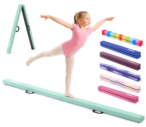 ZELUS Schwebebalken für Zuhause 240 cm Faltender Schwebebalken Kinder Gymnastikbalken Gymnastik Balance Balken aus Eva-Schaum & Holz Beflockungsschicht Balancierbalken für Training, Turnen (Grün)