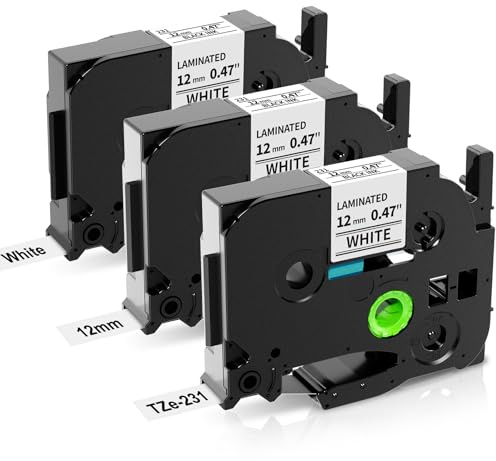 COLORWING TZe-231 Kompatibel für Brother P-touch Bänder 12mm Weiß TZ Tape | TZe Laminierte Schwarz Weiß TZe231 für Brother PT-H100LB H107B H105 D400 E200 D210 P300BT 1010 1090 1000 Beschriftungsgerät