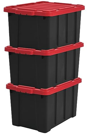 Iris Ohyama Heavy Duty Organisation Boxes, 50L, 3er-Set, Rot, Groß, Robust, Stapelbar, Aufbewahrungsbox, Für Garage, Regale, Umzug, Plastik, Utility, Werkzeugkiste, DDSKT-450