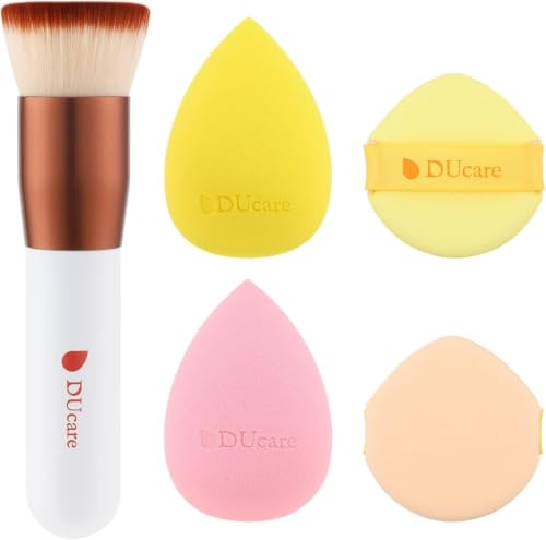 DUcare Makeup-Schwamm und Foundation Pinsel Kabuki Make Up Pinsel | Flat Top Pinsel Schminkpinsel Kosmetikpinsel - Ideal für Cremige, Pudrige oder Flüssige Foundation