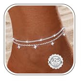 Diamday Fußkettchen für Damen Silber 925 Fussketten für Frauen | Verstellbares Zierlich Fußkette Silber Perlen Funkelnd CZ Herz Stapelbare Fusskette Set Strand Schmuck Fußkettchen Damen