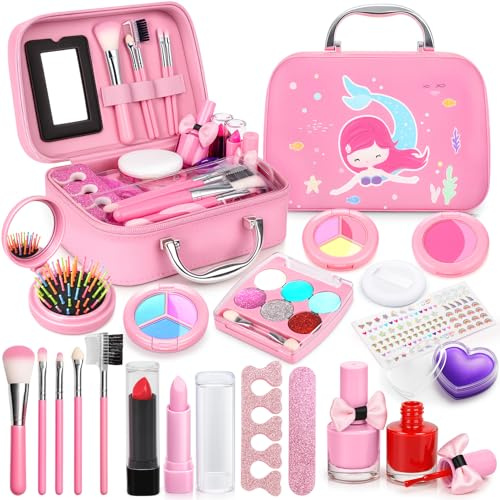 Dreamon Kinderschminke mädchen, Waschbar Make up Spielzeug für Mädchen Kinder Nagellacke mit Koffer Geschenke Spielzeug 3 4 5 6 7 8 Jahre Mädchen