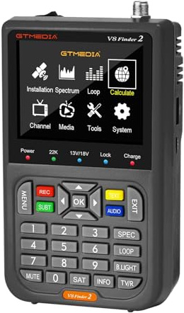 GT Media V8 Finder2 Satelliten Finder Meter Digital Sat Finder Messgerät Satellitenerkennung DVB-S2X Signalempfänger Decoder H.264 HD 3,5 LCD 4000mAh Zur Einstellung der Satellitenschüssel
