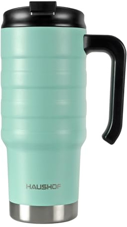 HAUSHOF Isolierbecher Thermobecher 700 ml Kaffeebecher Reisebecher XL mit Doppelwand-Vakuum aus Edelstahl mit Deckel und Griff für Auto Büro Unterwegs BPA Frei