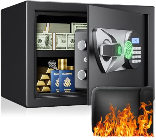 Tresor, BlackSmith Safe Tresor für Zuhause Klein 35x25x25cm, Biometrischer Fingerabdruck Digitaler Zahlencode Safebox mit Doppelte Warnung, Feuerfeste Tasche, Möbeltresor Wandtresor für Büro Hotel