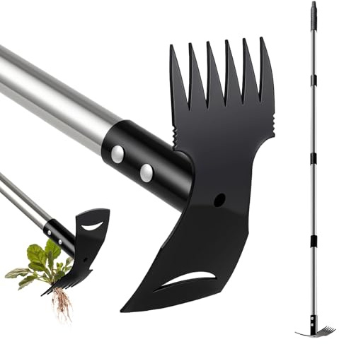 Mitclear Unkrautstecher mit Langem Stiel(148cm), Unkraut Entferner Gerät, Gartenhelfer zum Entfernen von Unkraut, 2-in-1 Unkrautrechen & Gartenhacke Kombi, für Garten, Hof, Terrasse und Rasen