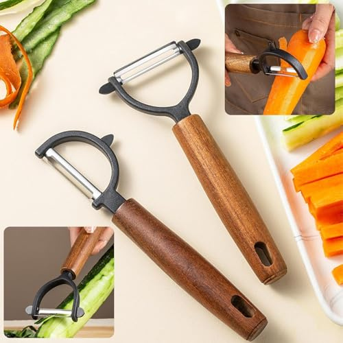 Dachiy 2er-Set Gemüseschäler: Y-Form Gemüseschäler manuell für die Küche | Griff aus Holz, Handlicher Obstschäler für Küche, Pendelklinge, 2er-Set