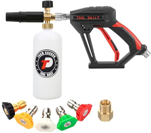 Tool Daily Kurze Hochdruckreiniger Pistole mit Schaumlanze, mit 1/4 Zoll Schnellkupplung, 1L Kanone & 5 Düsen