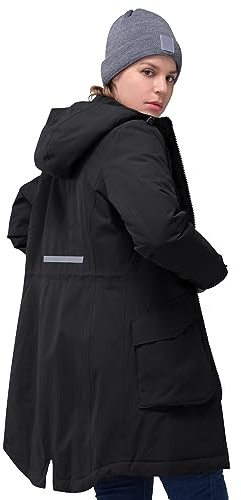33,000ft Damen Wintermantel Lange Warme Winterjacke Parka Regenjacke Verdickene Funktionsjacke Mit Kapuze Übergangsjacke Outdoorjacke, Schwarz S