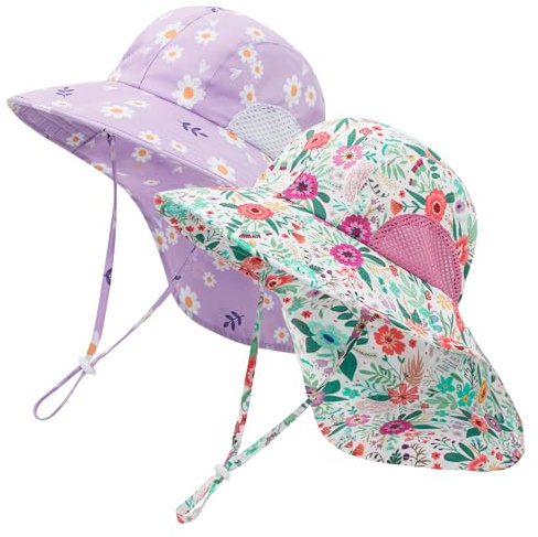 MASOCIO Baby Sonnenhut Mädchen Kinder Kleinkind 2 Stück Sommerhut Kind mit Nackenschutz Sommer Mütze Hut UV Schutz 50 UPF Sonnenmütze 12 18 Sommermütze 1 2 Jahre Alter 6-24 Monate Mehrfarbig 4