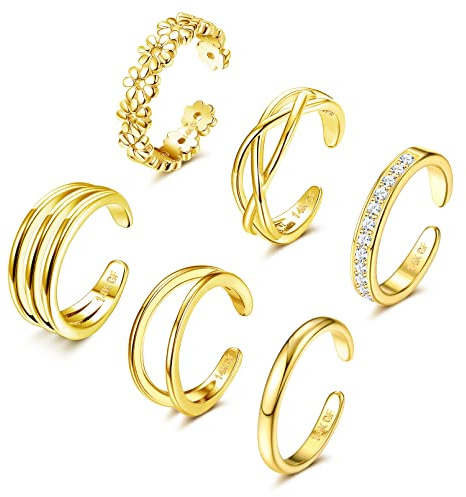 Adramata Zehenringe Gold Verstellbare Wasserfest Zehenringe für Damen | 14 Karat Gold Gefüllte Offene Zehenring Daumenringe,Verstellbare Ring Gold,Zehenring Set,Sommer Strand Fußschmuck