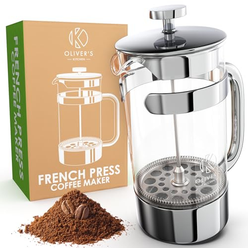 Oliver's Kitchen® French Press 1 liter - Eleganter Kaffeebereiter aus Glas - Kaffee Maschine für authentischen Kaffeegenuss - Hitzebeständig und praktisch