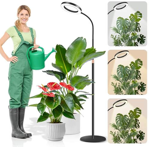 Dhapy Pflanzenlampe LED Vollspektrum, Grow Lampe für Zimmerpflanzen, Grow Light mit Standfuß, 80 LEDs 3 Lichter Modi und 5 Helligkeit, Pflanzenlampe mit Timer 6/12/16H, 58cm~170cm Höhenverstellbar