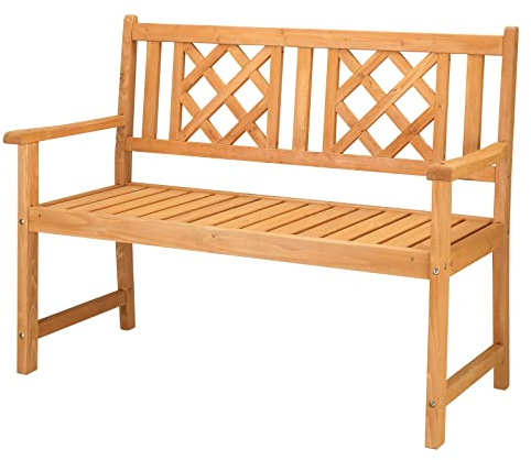 LEADZM Gartenbank wetterfest, holzbank Outdoor, 2-Sitzer, 118 cm, Ergonomisch gestaltete Rückenlehne und Armlehnen, 275 kg Belastbar für Balkon,Terrasse,Garten