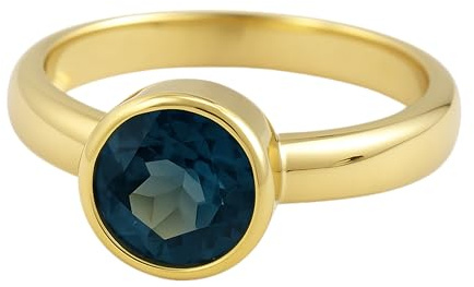 London Blautopas 8mm Ring vergoldet 925 Sterling Silber - Geburtsstein November - Handgefertigter Edelsteinring Gold Geschenk für Frauen (Größe: US Size 8 / Diameter 18.2)