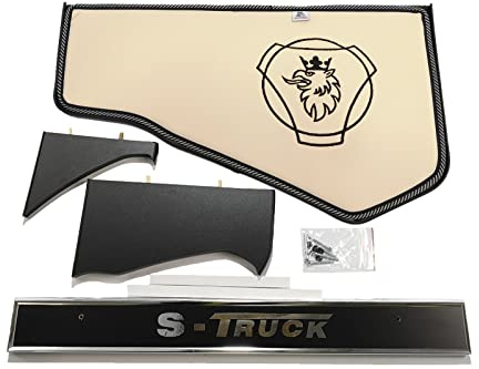 Kram-Truck Armaturenbrett-Ablage, Glatte, bestickte Abdeckung, LKW-Cockpit, TV-Rack, kompatibel mit Scania S/R ab 2017, 10 mm Schaumstoff, Kunstleder, beständig, Hellbeige