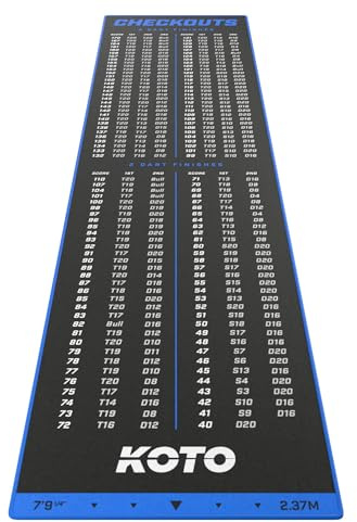 KOTO darts Carpet Checkout 237x60cm Dartmatte - Professionelle zum Schutz des Bodens und der Dartpfeile - Mit Score-Indikation Oche - Die Rechenhilfe Macht Ihnen das Rechnen einfacher!, Blau