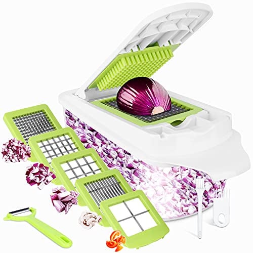 Gemüseschneider Multifunktional, 12 Stück Gemüseschneider Manuell, Multifunktions-Gemüsehobel, Würfel, Zwiebelschneider, Schnell und Gleichmäßig