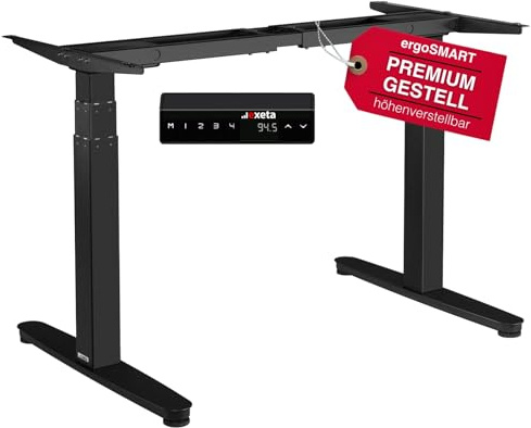 Exeta ergoSmart höhenverstellbarer Schreibtisch Gestell elektrisch 64,5-129,5cm in grau I Schreibtischgestell höhenverstellbar mit 2 Motoren I Tisch höhenverstellbar mit 3-Fach-Teleskop
