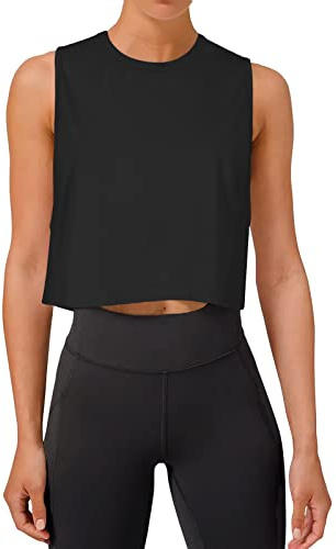 REORIA Damen Crop Tops Workout Tops Lose Ärmellose Cropped Muscle Tank Open Back Shirts