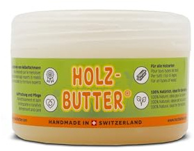 Renuwell Holz Butter, 250 ml – Intensiv-Pflege für alle Holzarten, Möbelpflege 100% natürliche Inhaltsstoffe, Lebensmittelecht, hochwertiger Holzbalsam mit Bienenwachs, Schweizer Qualität