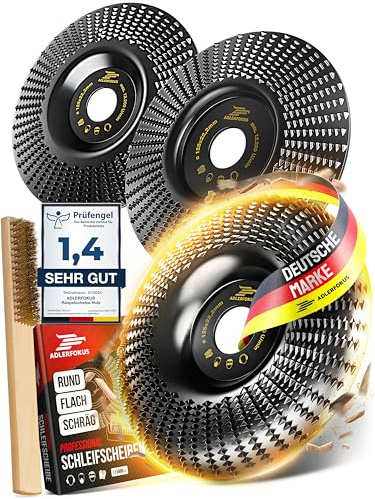 Adlerfokus Holz Schleifscheibe 125mm Set Winkelschleifer [EXTRA SCHARF] | Flexscheibe für Holz - Wurzelfräse - Lackfräse - Baumstumpffräse - Raspelscheibe - Schleifen mit einer Flex Schleifscheibe