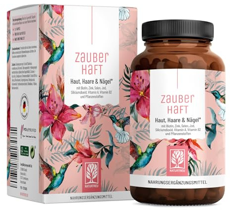 Haar Vitamine - 451mg Silizium hochdosiert & Biotin Zink Selen für Haare - Kieselsäure aus Bambus, Kupfer, Iod, Brennnessel und B-Vitamine - 120 Kapseln - Vegan aus Deutschland