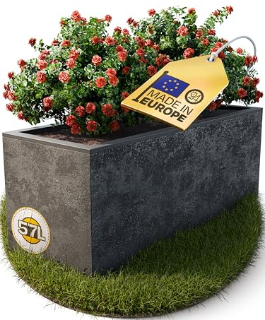 Ondis24 Pflanzkübel Basalt, 57L Pflanzvolumen, rechteckig, Blumenkasten mit Wasserspeicher in Beton-Optik, Balkon Terrasse, Blumenkübel (Anthrazit, 57 Liter)