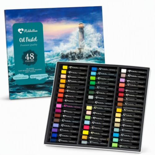 Mikkelhus Ölpastellkreiden – 48 Farben Set – Weiche Textur für leichtes Malen – Einfach zu Mischen & Blenden – Künstler Pastellkreide für Erwachsene