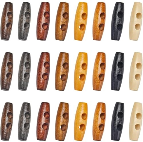 GORGECRAFT 80 Stück 8 Farben Ovale Holzknöpfe 30mm Lang Hornförmiger Knebelknopf Holzknopf Zubehör 2 Löcher Pullover/Mäntelknöpfe Ersatz Für Jacken Kleidung Nähen DIY Kunsthandwerksprojekte