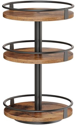 HOOBRO Gewürzregal, Küchenregal, 3-stufiger drehbarer Gewürzständer, Küchen-Organizer, Gewürzhalter, für Küchentheke, Schminktisch, Esstisch, rustikales Braun und Schwarz EBF09TL01