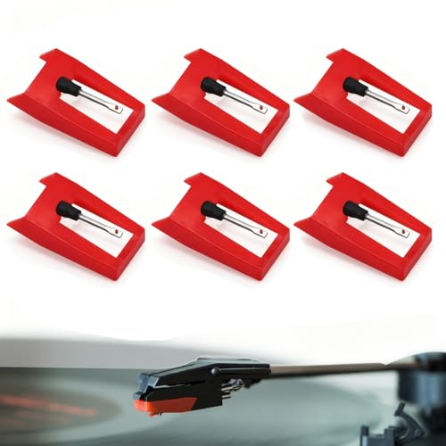 6 Stück Plattenspieler Nadeln Ersatz Tonabnehmer Nadel Rot | Plattenspieler Nadeln Ersatz Tonabnehmer, hochwertige Ersatznadeln für Schallplattenspieler, klarer Klang , einfache Montage