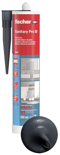 fischer Premium-Sanitärsilikon, Silikon zum Abdichten & Verfugen im Sanitär- und Küchenbereich, Kartusche für zahlreiche Anwendungen und Baustoffe, Langzeitschutz vor Schimmel, 310 ml, anthrazit