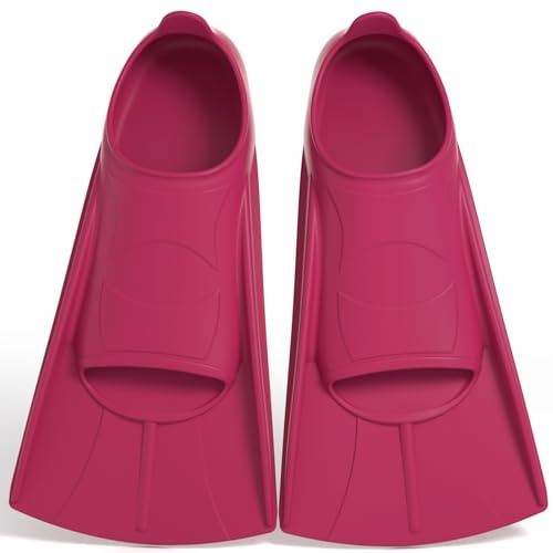 Silikon Schwimmflossen, Weiche und Bequeme Passform flossen Kinder Erwachsene, Kurze Trainingsflossen für Schwimmen, Unisex Flossen für Kinder Erwachsene, Kurzflossen (Rosenrot, M(36-38))