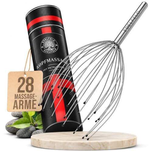 EDELFELD® Kopfmassage Spinne [28 Finger] – Kopfmassagegerät als Geschenk | Der originale Kopfkrauler mit Wohlfühl-Noppen – Kopfhaut Massage mit Armen auf zwei Ebenen – Ideales Wichtelgeschenk